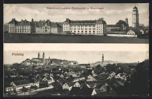 AK Freising, Ortsansicht aus der Vogelschau, Prinz-Arnulf-Kaserne mit Wasserturm