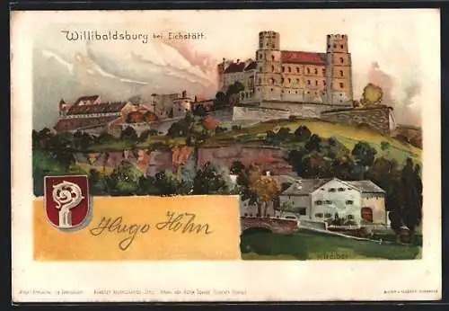 Lithographie Eichstätt, Willibaldsburg mit Wappen