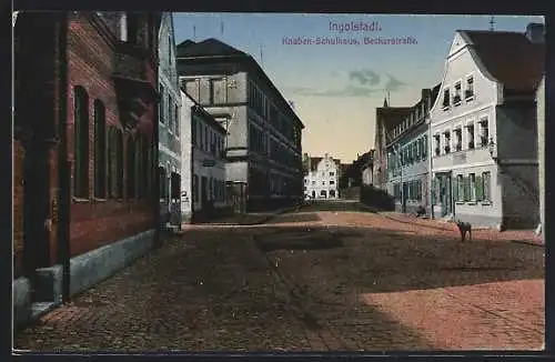 AK Ingolstadt, Beckerstrasse mit Knaben-Schulhaus