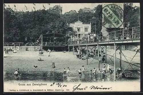 AK Hamburg-Oevelgönne, Strandbad mit Seebrücke