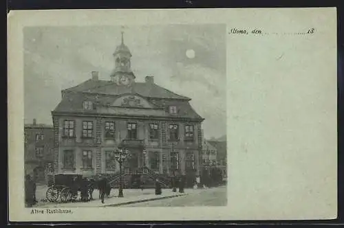 Mondschein-AK Hamburg-Altona, Altes Rathaus, mit Kutsche