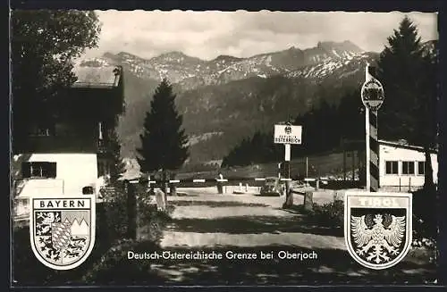 AK Oberjoch, Deutsch-Österreichische Grenze m. Wappen v. Tirol & Bayern