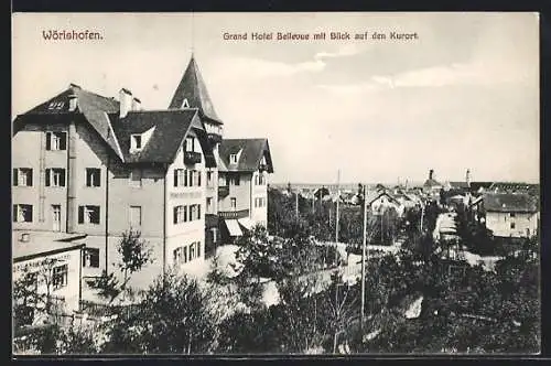 AK Bad Wörishofen, Grand Hotel Bellevue mit Blick auf den Kurort