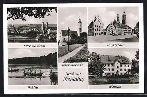 AK Wemding, Gesamtansicht von Süden, Marktplatz, Waldsee, Wildbad, Wallfahrtskirche