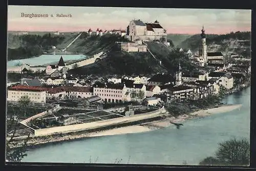 AK Burghausen a. Salzach, Teilansicht mit Schloss