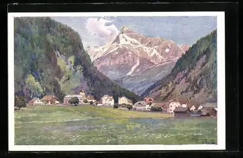 Künstler-AK Deutscher Schulverein Nr. 1612: Mallnitz /Kärnten, Teilansicht mit Bergen