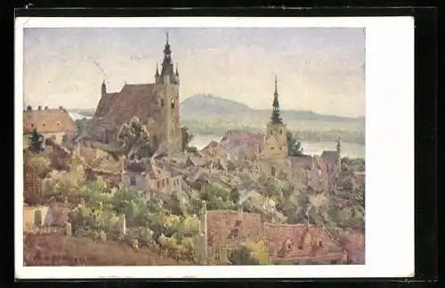 Künstler-AK Deutscher Schulverein Nr. 1522: Krems a. d. Donau, Teilansicht mit Kirche