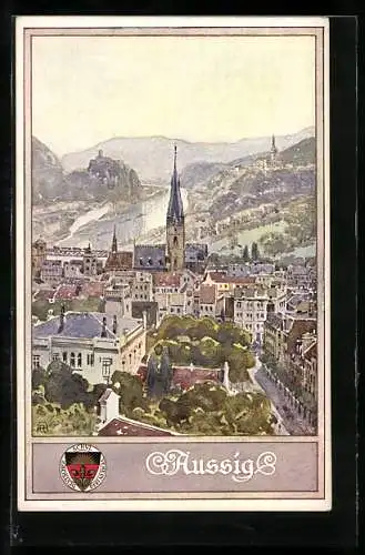 AK Deutscher Schulverein Nr. 225: Aussig, Teilansicht der Stadt an der Elbe