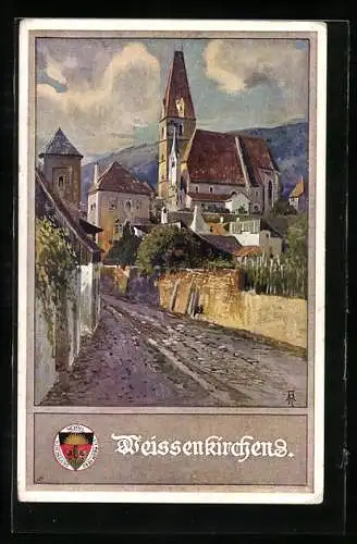 Künstler-AK Weissenkirchen, Weg zum Ort, Deutscher Schulverein