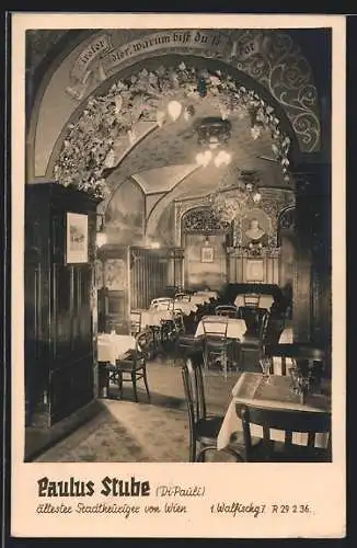 AK Wien, Gasthaus Paulus-Stube, Walfischgasse 7, Gaststube