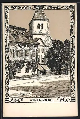 Künstler-AK Strengberg, Ortspartie