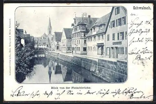 AK Schwabach, Blick von der Fleischbrücke zur Kirche