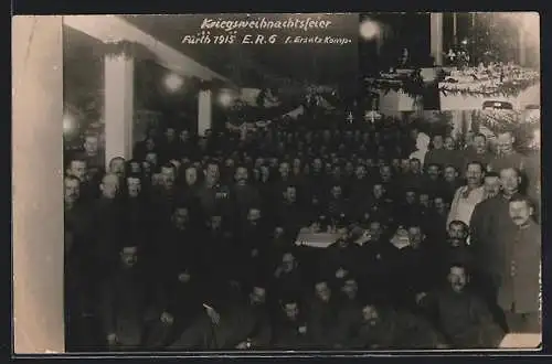 AK Fürth, Kriegsweihnachtsfeier E. R. 6, 1. Ersatz Komp., Gruppenbild mit Soldaten in Uniform