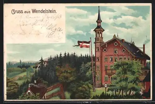 Lithographie Wendelstein, Blick auf Kurhotel von Ch. Höhn