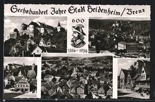 AK Heidenheim /Brenz, Festpostkarte zur 600 Jahrfeier 1956, Schloss, Ortsansicht
