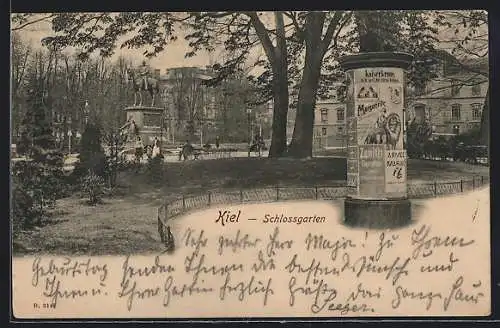 AK Kiel, Schlossgarten mit Litfasssäule, Reklame für Zenith Cigaretten