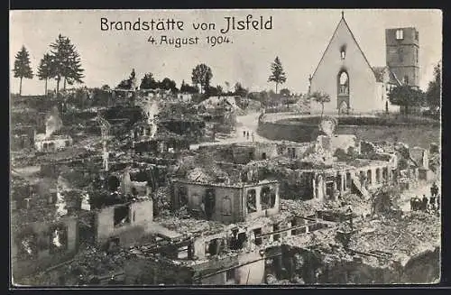 AK Ilsfeld, Brand 1904, Ruinen, Teilansicht mit zerstörter Kirche