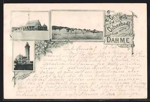Vorläufer-AK Dahme, 1895, Leuchtturm, Strandpartie