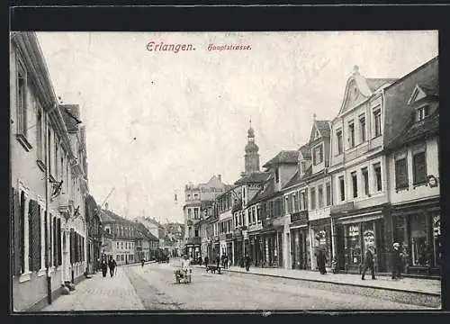 AK Erlangen, Hauptstrasse mit Ladengeschäften