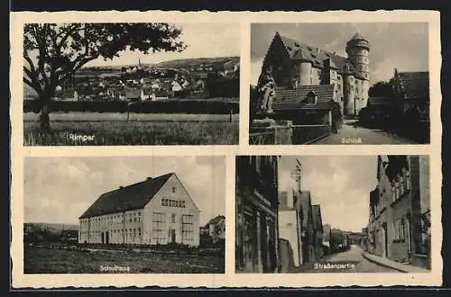 AK Rimpar, Strassenpartie, Schloss, Schulhaus