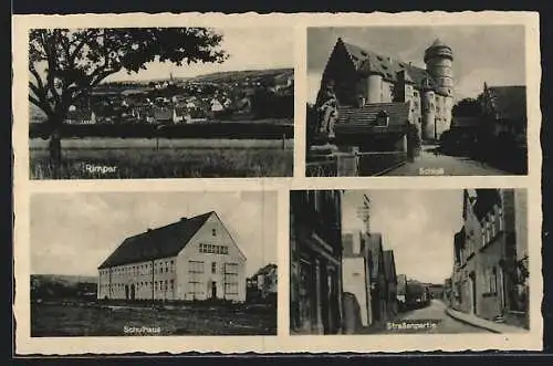 AK Rimpar, Strassenpartie, Schloss, Schulhaus