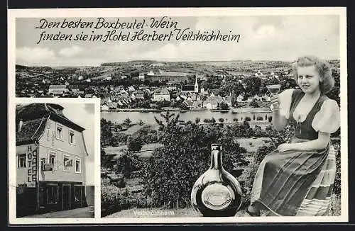 AK Veitshöchheim, Ortsansicht aus der Vogelschau und Hotel Herbert