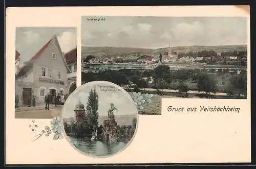 AK Veitshöchheim, Totalansicht, Kolonialwarenhandlung Johann Räth