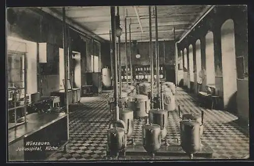 AK Würzburg, Juliusspital, Küche, Innenansicht