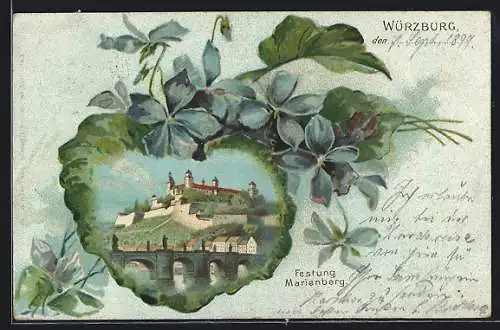 Lithographie Würzburg, Festung Marienberg