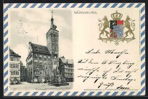 AK Würzburg, Das Rathaus, eingeprägtes Stadtwappen