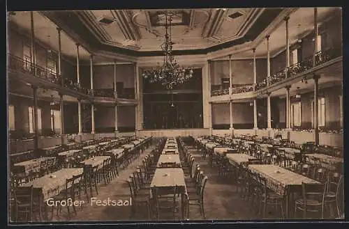 AK Würzburg, Restaurant und Etablissement Hutten`scher Garten, der grosse Festsaal