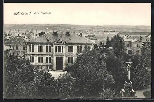 AK Kitzingen, Kgl. Realschule, Viadukt im Hintergrund