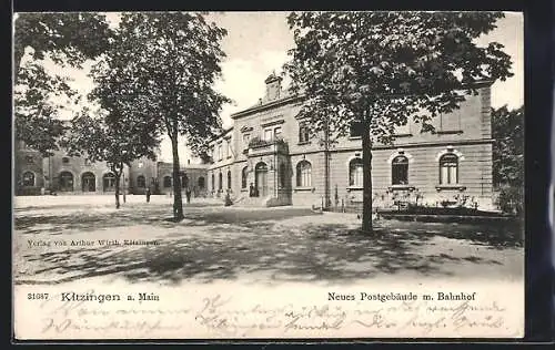 AK Kitzingen a. Main, neues Postgebäude und Bahnhof