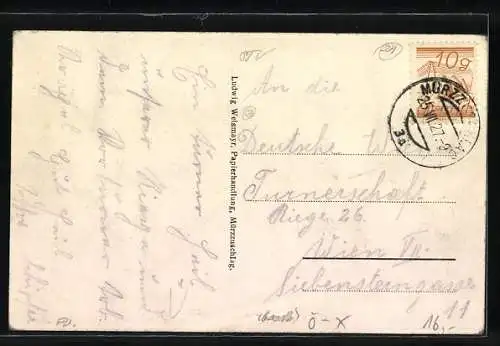 AK Mürzzuschlag, Coburger-Haus mit Strassenpartie