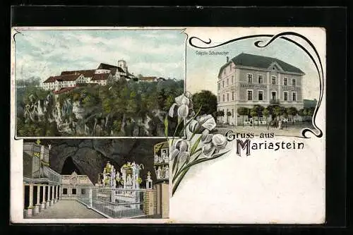 Lithographie Mariastein, Gasthof & Hotel Jura v. Cölestin Schumacher, Schloss, Innenansicht