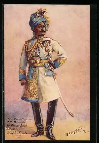 Künstler-AK Indien, Major-General Sir Pratap Singh in Uniform
