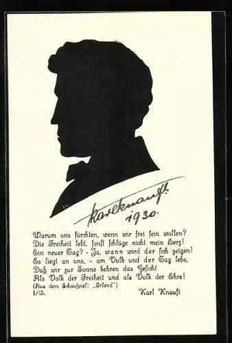 AK Karl Knauft, mit original Autograph, Schriftleitung Der Turmwart, Schattenriss
