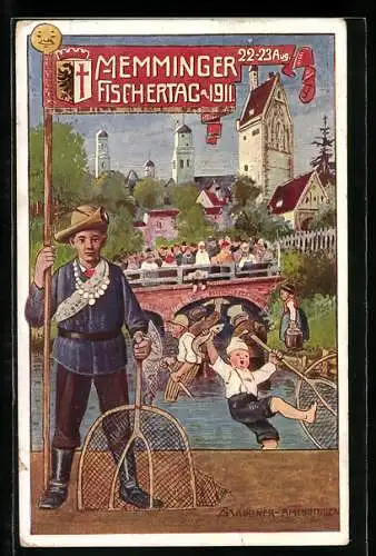 Künstler-AK Ganzsache Bayern PP27C26: Memmingen, Fischertag 22.-23.08.1911, Festkarte