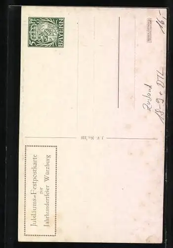 Künstler-AK Würzburg, Jubiläums-Festpostkarte zur Jahrhundertfeier 1914, Einzug Bayer. Truppen 1814, Ganzsache Bayern