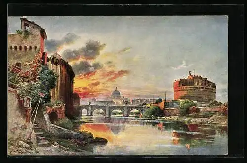AK Rom, Castel Sant`Angelo, Engelsburg mit Tiber und Engelsbrücke