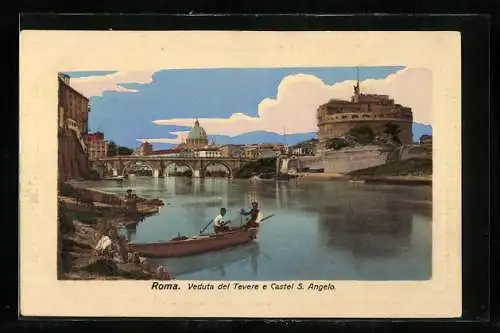 AK Rom, Veduta del Tevere e Castel Sant`Angelo