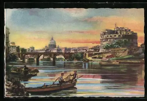 Künstler-AK Rom, S. Pietro e Castel Sant`Angelo
