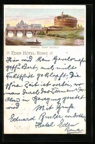 Künstler-AK Rom, Castel Sant`Angelo, Eden Hotel