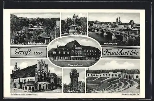 AK Frankfurt /Oder, Hauptbahnhof, Rathaus, Oderbrücke