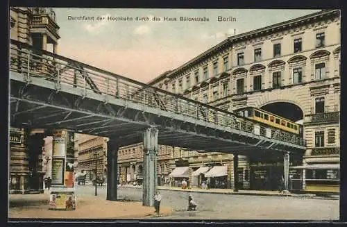 AK Berlin-Schöneberg, U-Bahn Gleis in der Bülowstrasse (Durchbrochenes Haus), Litfasssäule
