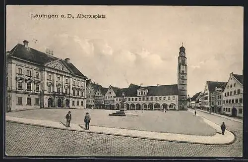 AK Lauingen a. D., Albertusplatz mit Denkmal