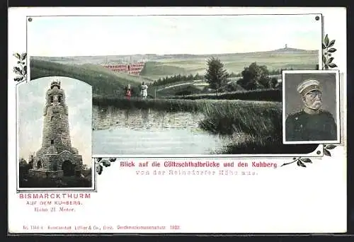 AK Netzschkau, Blick auf Göltzschthalbrücke, Kuhberg, Bismarckturm