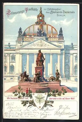 Lithographie Berlin-Tiergarten, Enthüllungsfeier des Bismarck-Denkmals