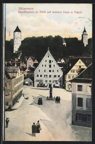 AK Biberach, Kapellenplatz mit Blick auf weissen Turm und Gigele