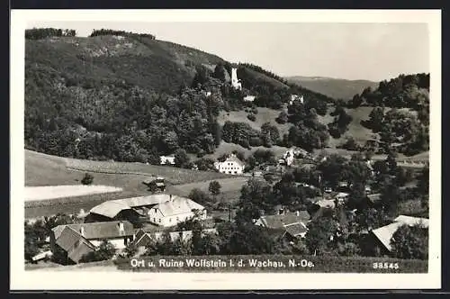 AK Schönbühel-Aggsbach, Wolfstein in der Wachau, Ortsansicht mit der Ruine